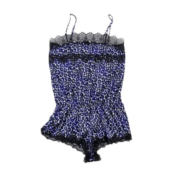 VICTORIA’S SECRET Purple Leopard Print Satin Lace Romper Size: L new with tags - Picture 1 of 7
